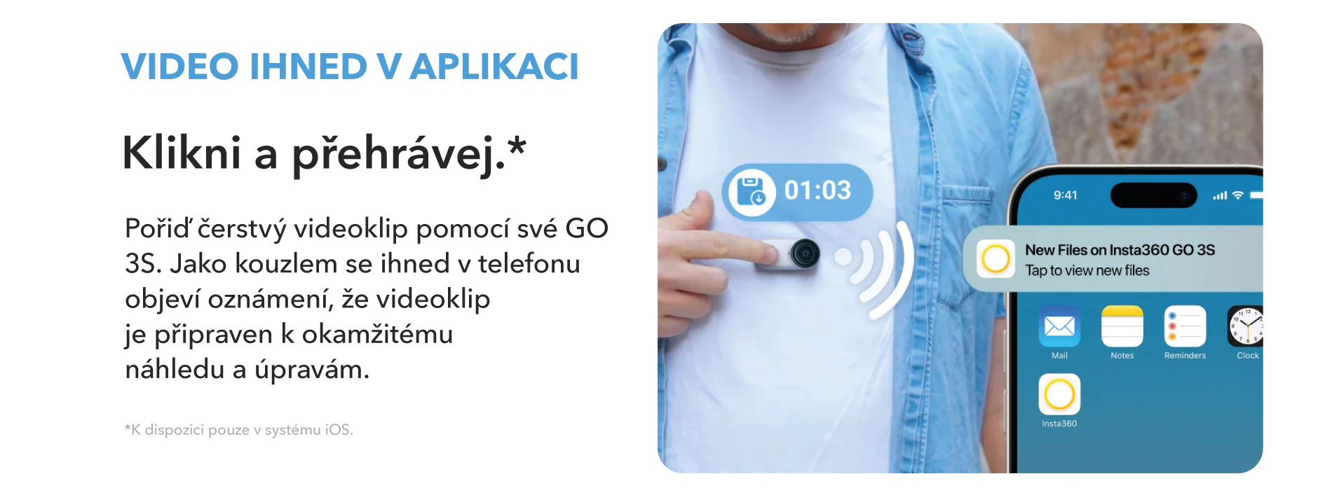 Insta360 Go 3s klikni a přehrávej